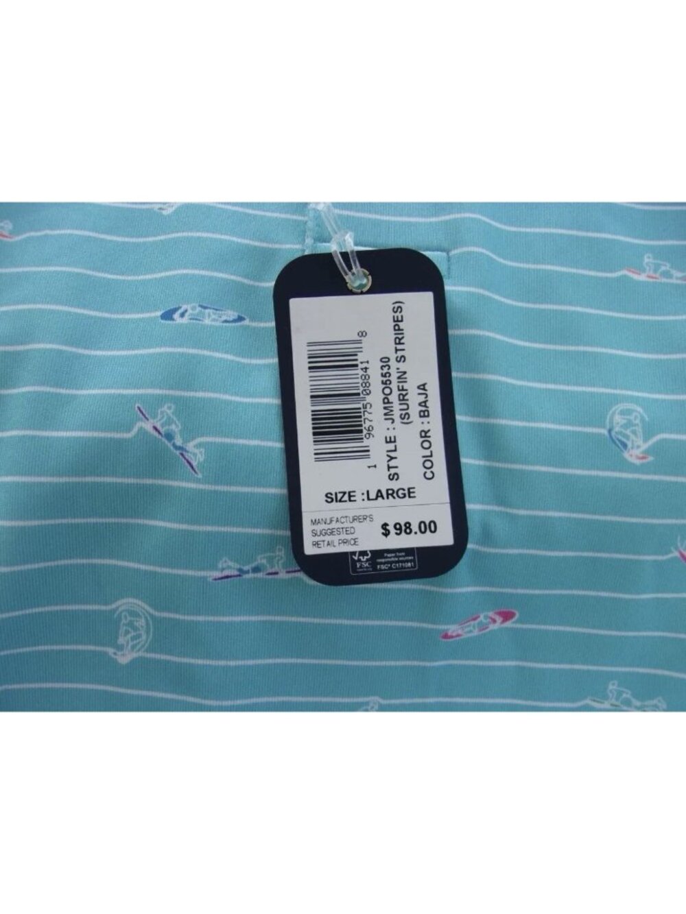 Johnnie-O Surfin’ Stripes Golf Polo Shirt SS Surfer Men’s Sz Large - Picture 2 of 3